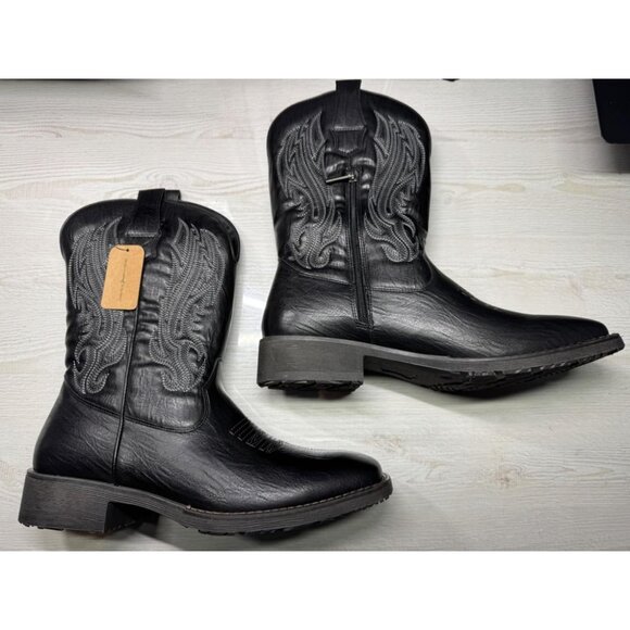 🆕Jousen Mens Amy8420-black Embroidery Retro Square Toe Chunky Heeled Boots - Picture 2 of 12